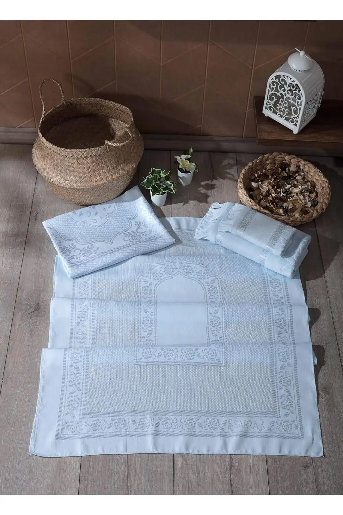 Etamin İşlemelik 4’lü Bohça Seti - Mavi
