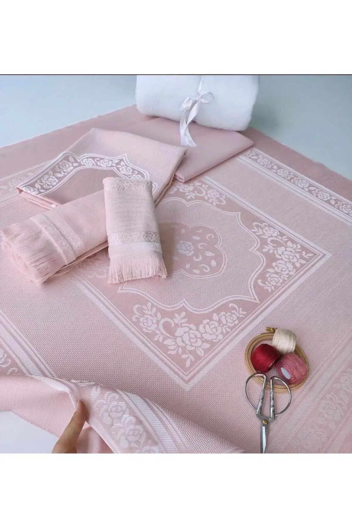 Etamin İşlemelik 4’lü Bohça Seti - Pembe