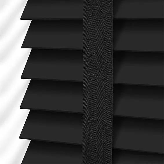 Gerçek Ahşap Jaluzi Perde 50 mm Zincirli Redüktörlü Kurdelalı - Siyah